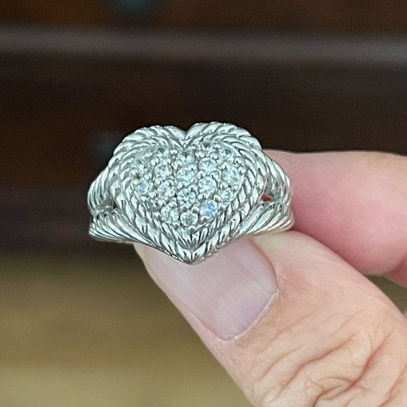 Judith Ripka pave set CZ solid sterling silver size 8 heart shaped ring - Picture 6 of 8
